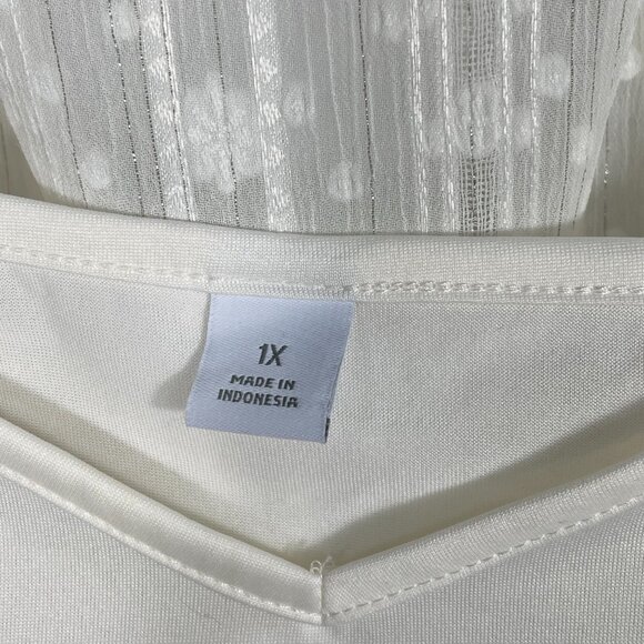 NWT Liz Claiborne Ivory Textured Semi‑Sheer Blouse – Long Sleeve, Plus Size 1X - Picture 13 of 16
